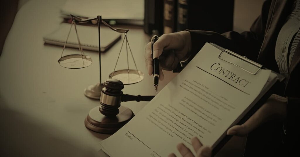 Breach of contract Florida attorney reviewing legal contract with gavel and scales of justice