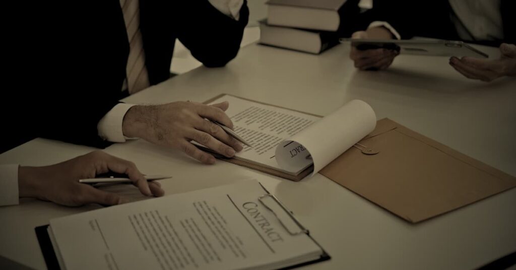 Acuerdo de no competencia en Florida — abogados revisando documentos de contrato laboral en consulta legal