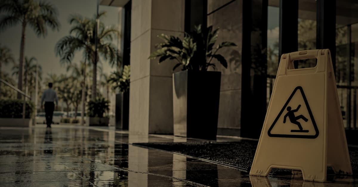 Premises liability Florida — wet floor warning sign at commercial property entrance